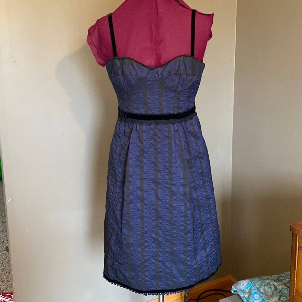 Nanette Lepore Black and Blue Silk and Wool Dress (Size 2)